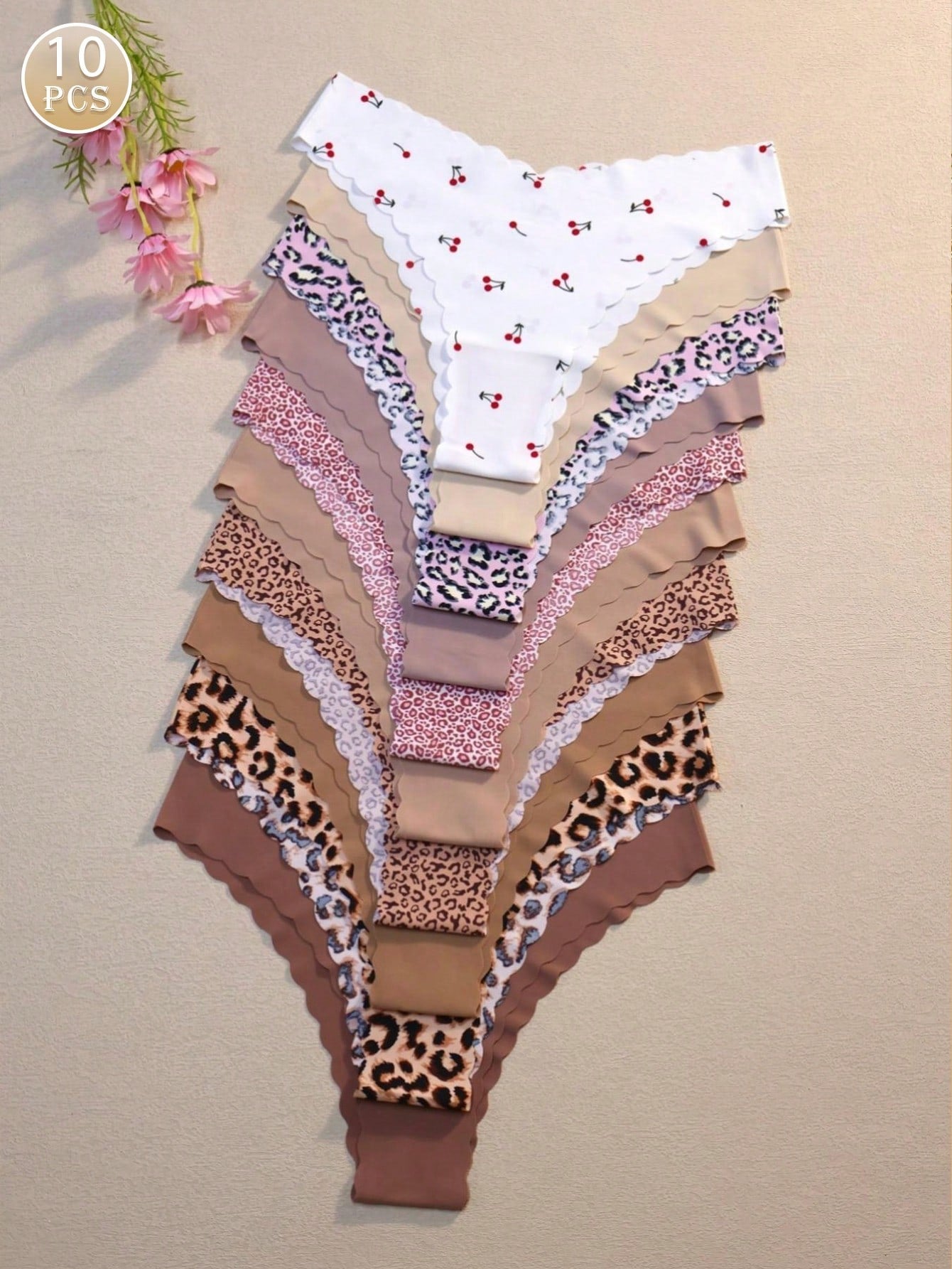 10pcs Women Seamless Wavy Edge Breathable Comfortable Soft Fabric Sexy Triangle Panties Multicolor