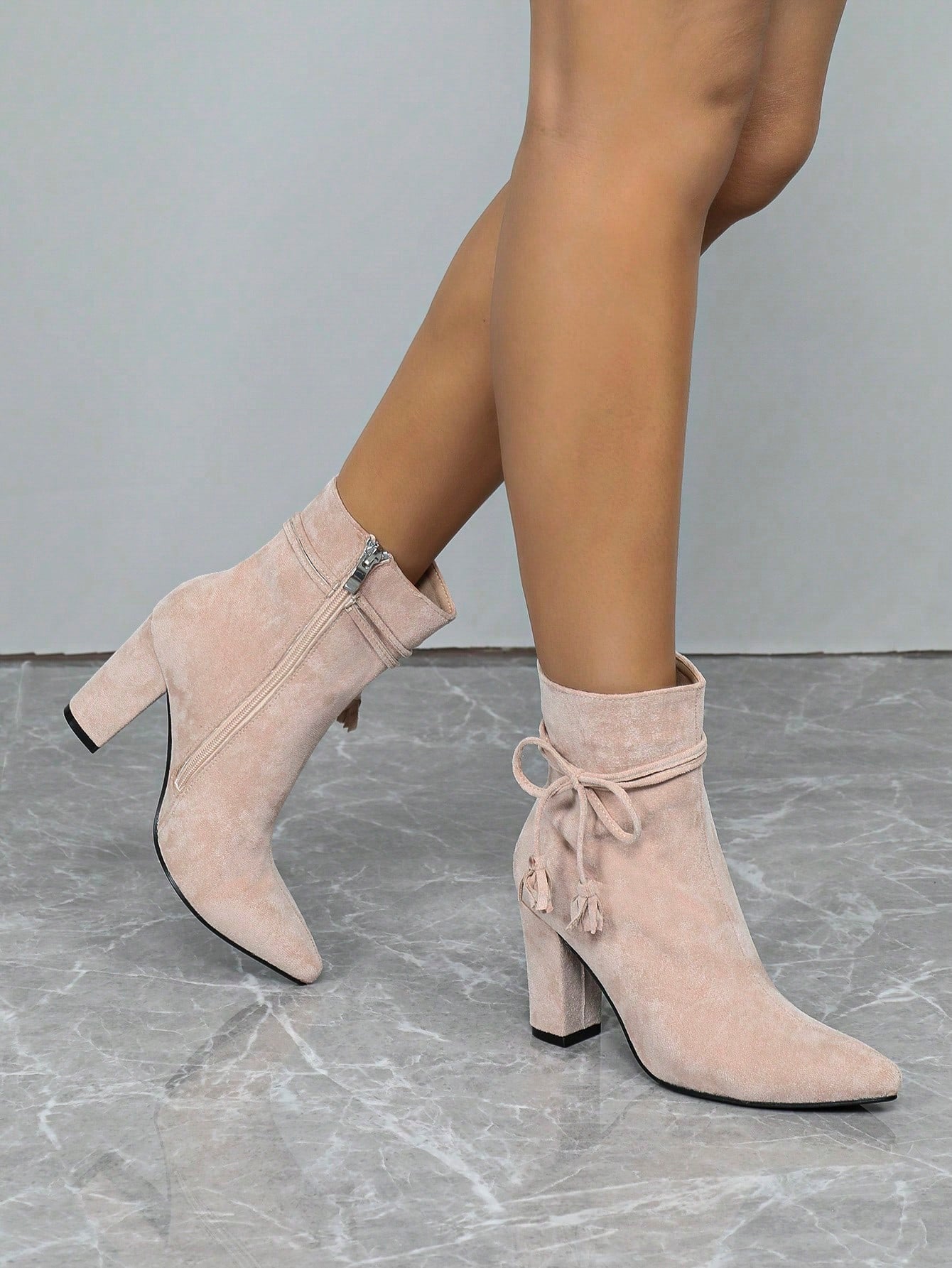 Pointed Toe Chunky Heel, Bow Tie Strap Ankle Boots, Elegant Fashion Party & Daily Wear Comfortable Women Boots Pink