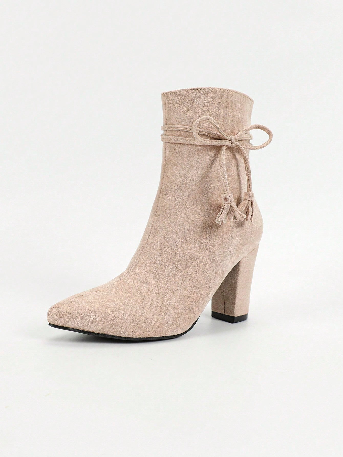 Pointed Toe Chunky Heel, Bow Tie Strap Ankle Boots, Elegant Fashion Party & Daily Wear Comfortable Women Boots Pink