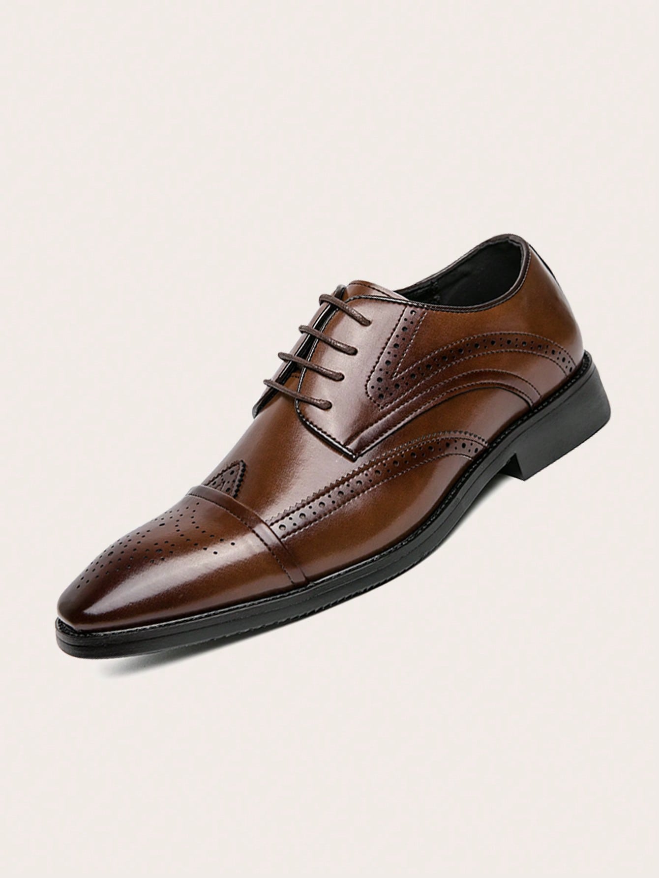 Men's Formal Brogue Carved PU Leather Shoes For Business Office, Saturday Night, Banquet, Wedding Party, Groom, Large Size, European And American Style Brown
