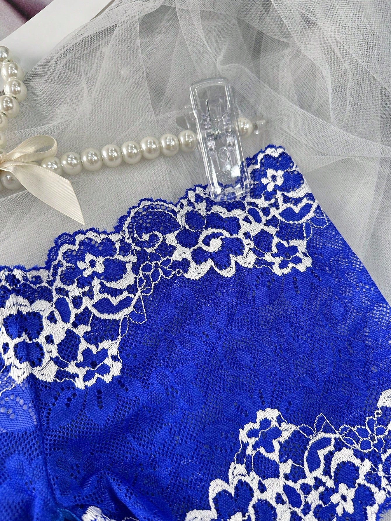 1pc Women's Sexy Lace Crotchless Underwear, Provocative Sheer Panty For Intimate Nights, Suitable For Valentine's, Christmas, Clubbing Navy Blue