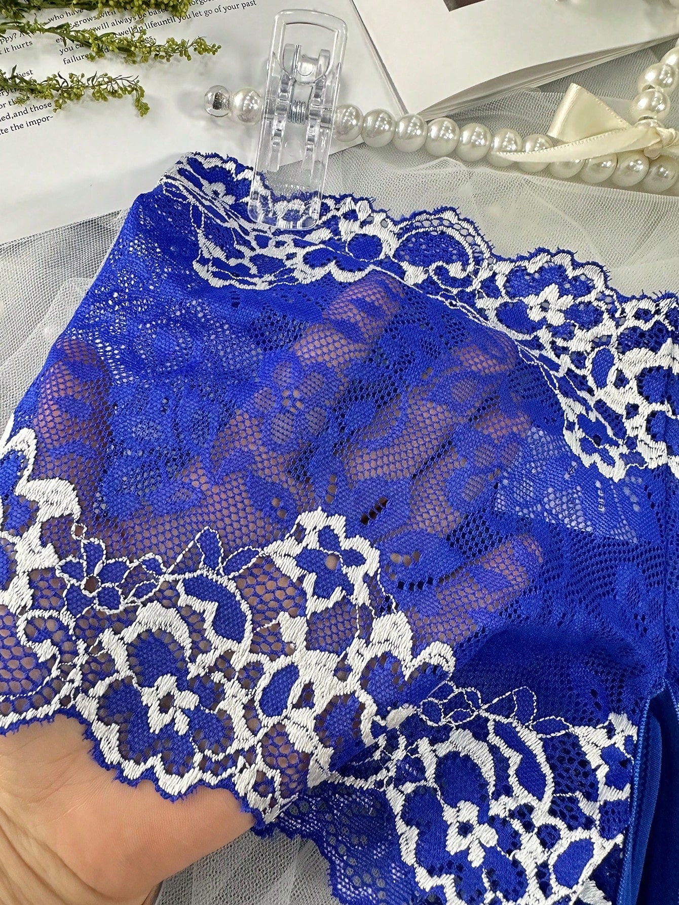 1pc Women's Sexy Lace Crotchless Underwear, Provocative Sheer Panty For Intimate Nights, Suitable For Valentine's, Christmas, Clubbing Navy Blue