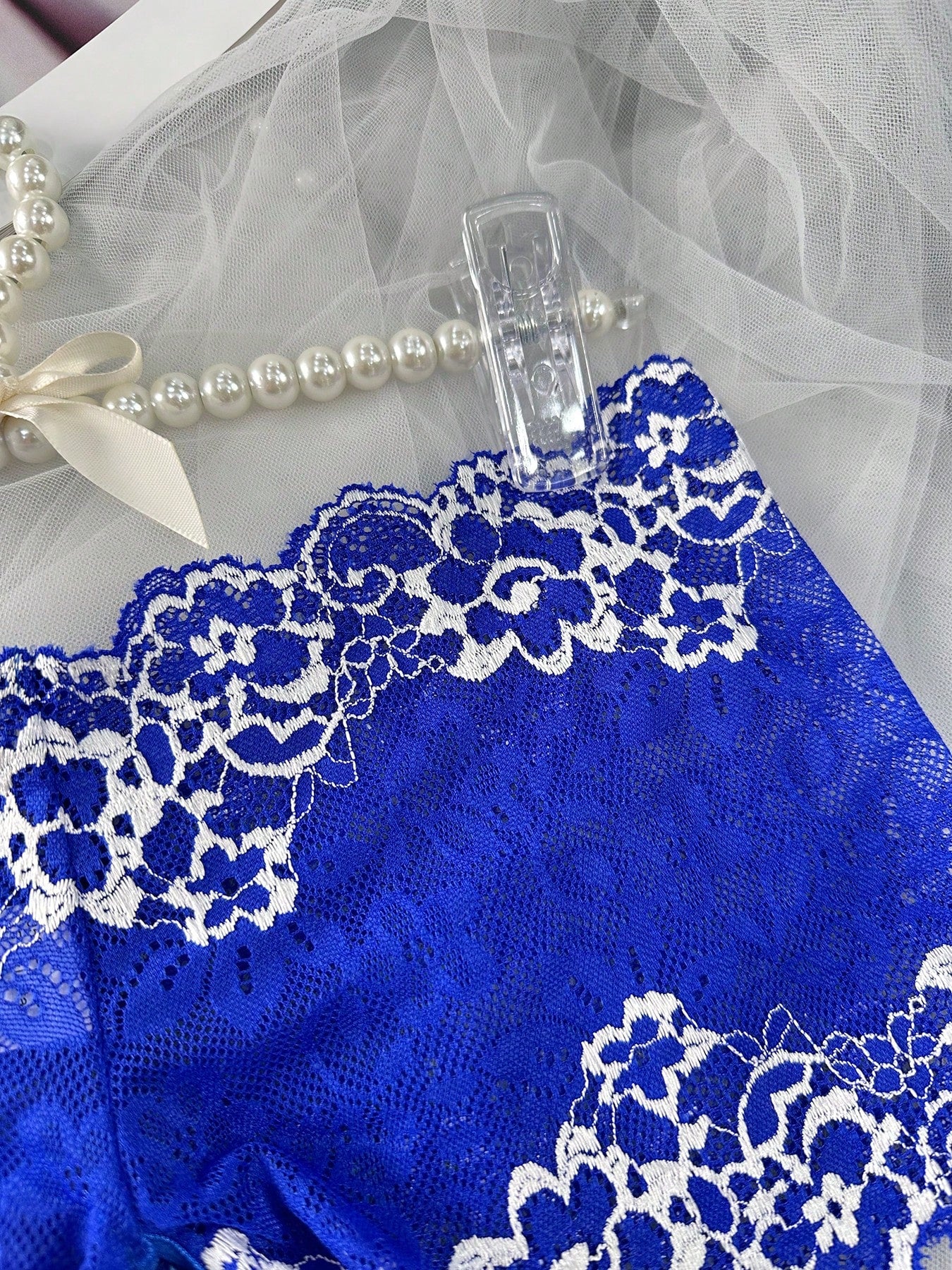 1pc Women's Sexy Lace Crotchless Underwear, Provocative Sheer Panty For Intimate Nights, Suitable For Valentine's, Christmas, Clubbing Navy Blue