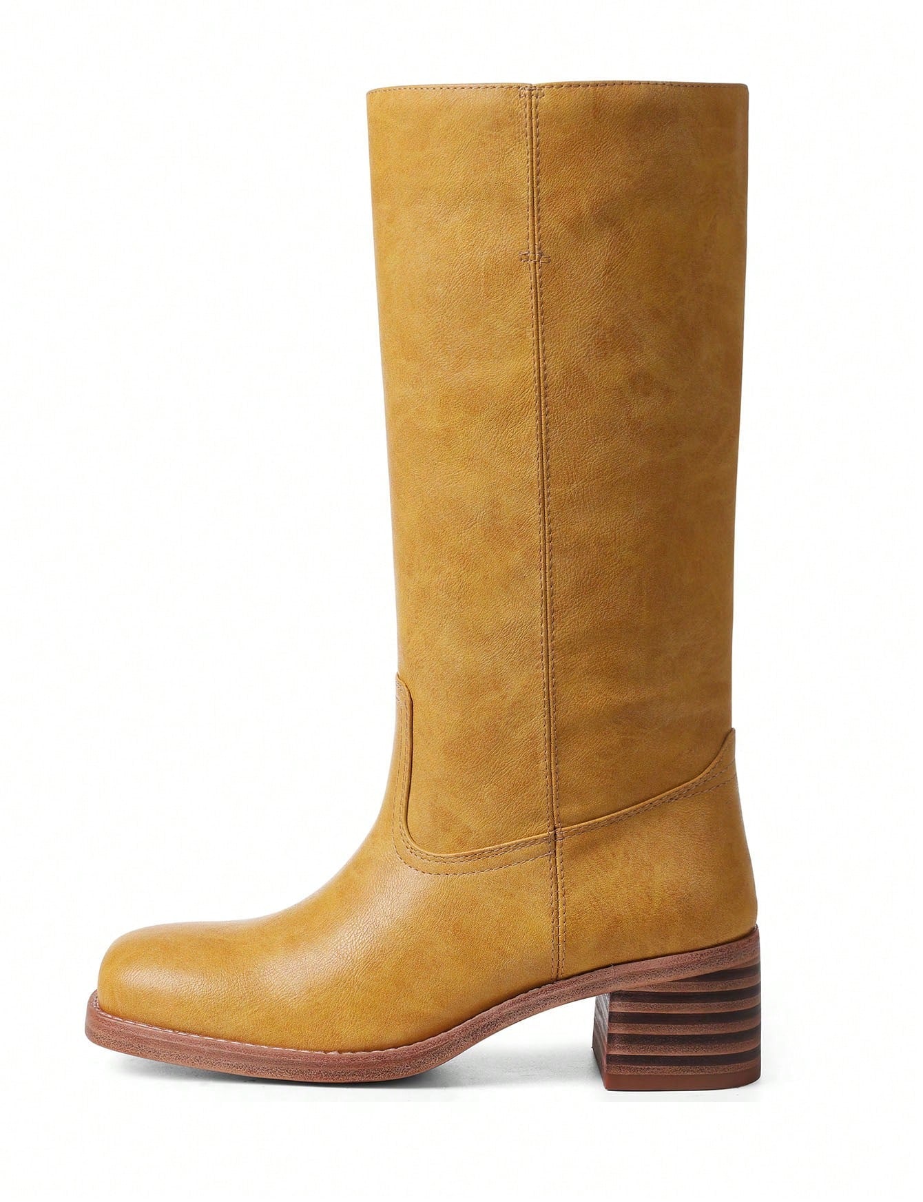 Women's Knee High Boots Wide Calf Boots Square Toe Chunky Block Heel Long Boots Pull On Riding Boots Knight Boots Casual Comfortable Low Heel Womens Boots Yellow