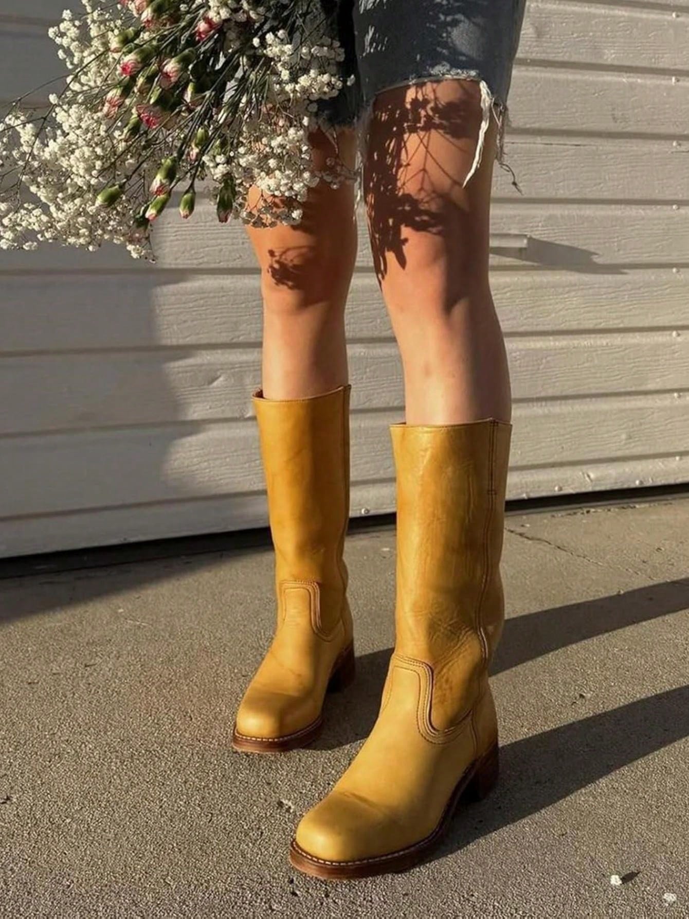 Women's Knee High Boots Wide Calf Boots Square Toe Chunky Block Heel Long Boots Pull On Riding Boots Knight Boots Casual Comfortable Low Heel Womens Boots Yellow