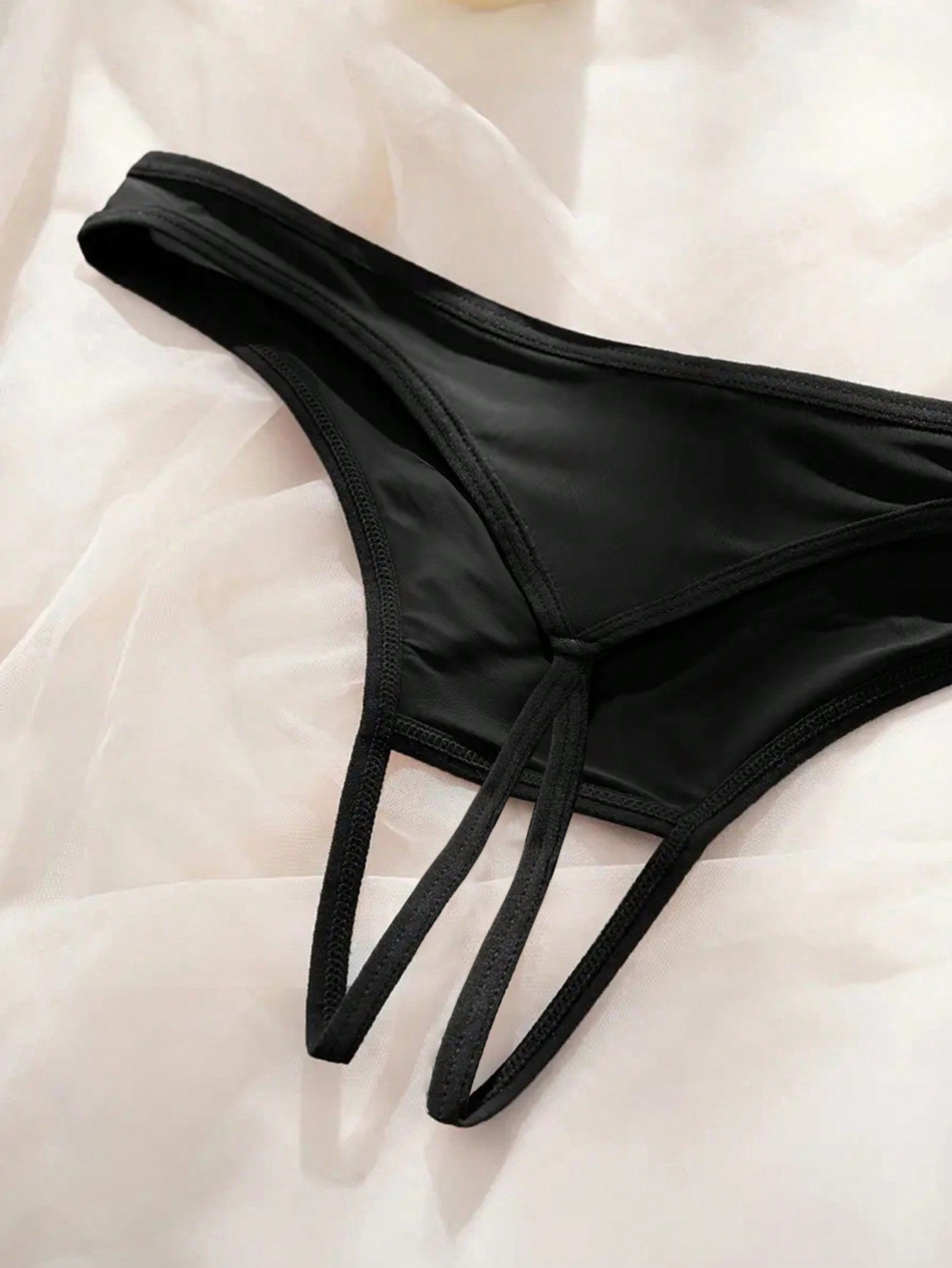Women's Sexy Backless Custom Name/Letter Printed Thong Panties, Personalized Intimate Lingerie Black