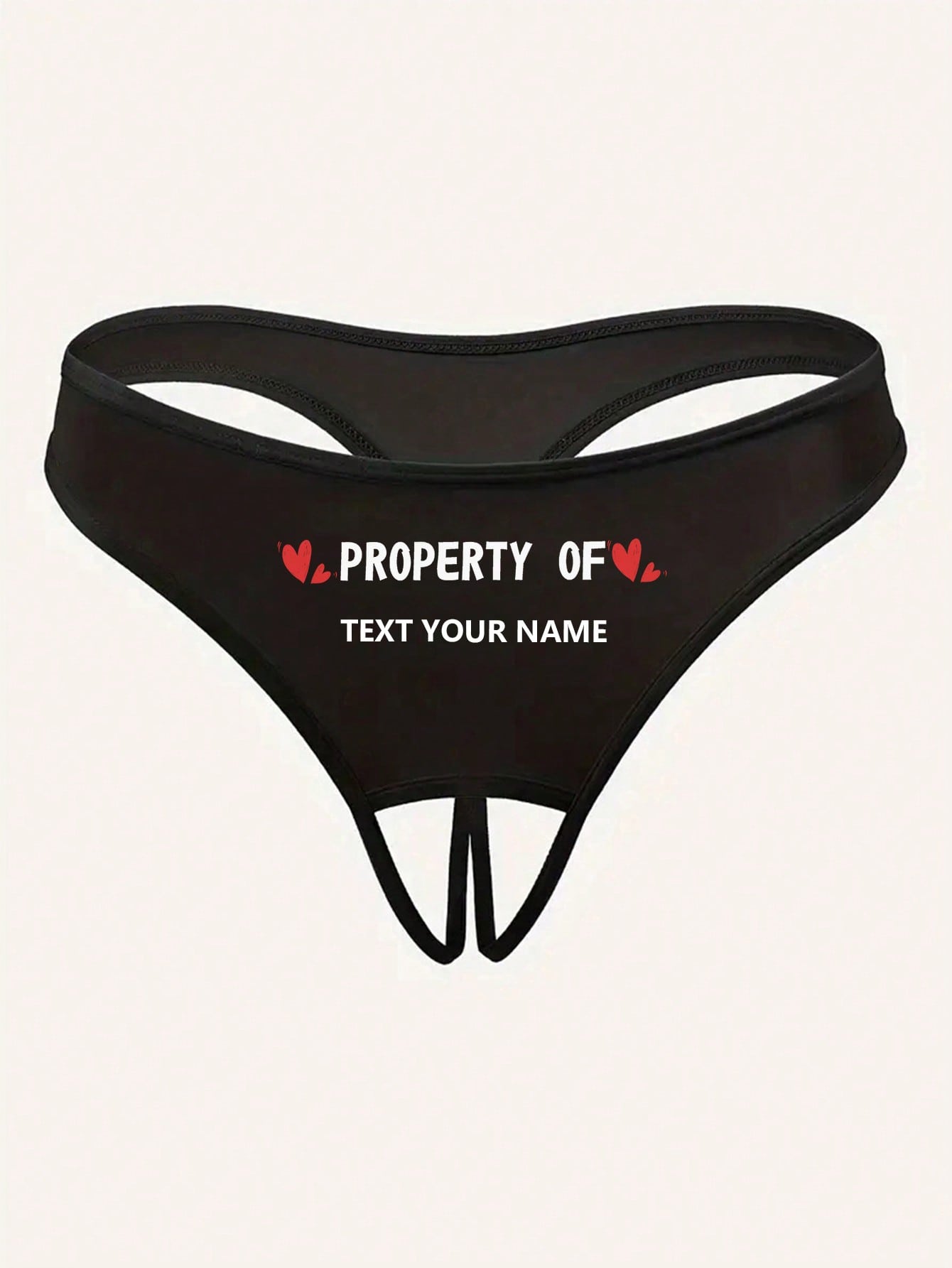 Women's Sexy Backless Custom Name/Letter Printed Thong Panties, Personalized Intimate Lingerie Black