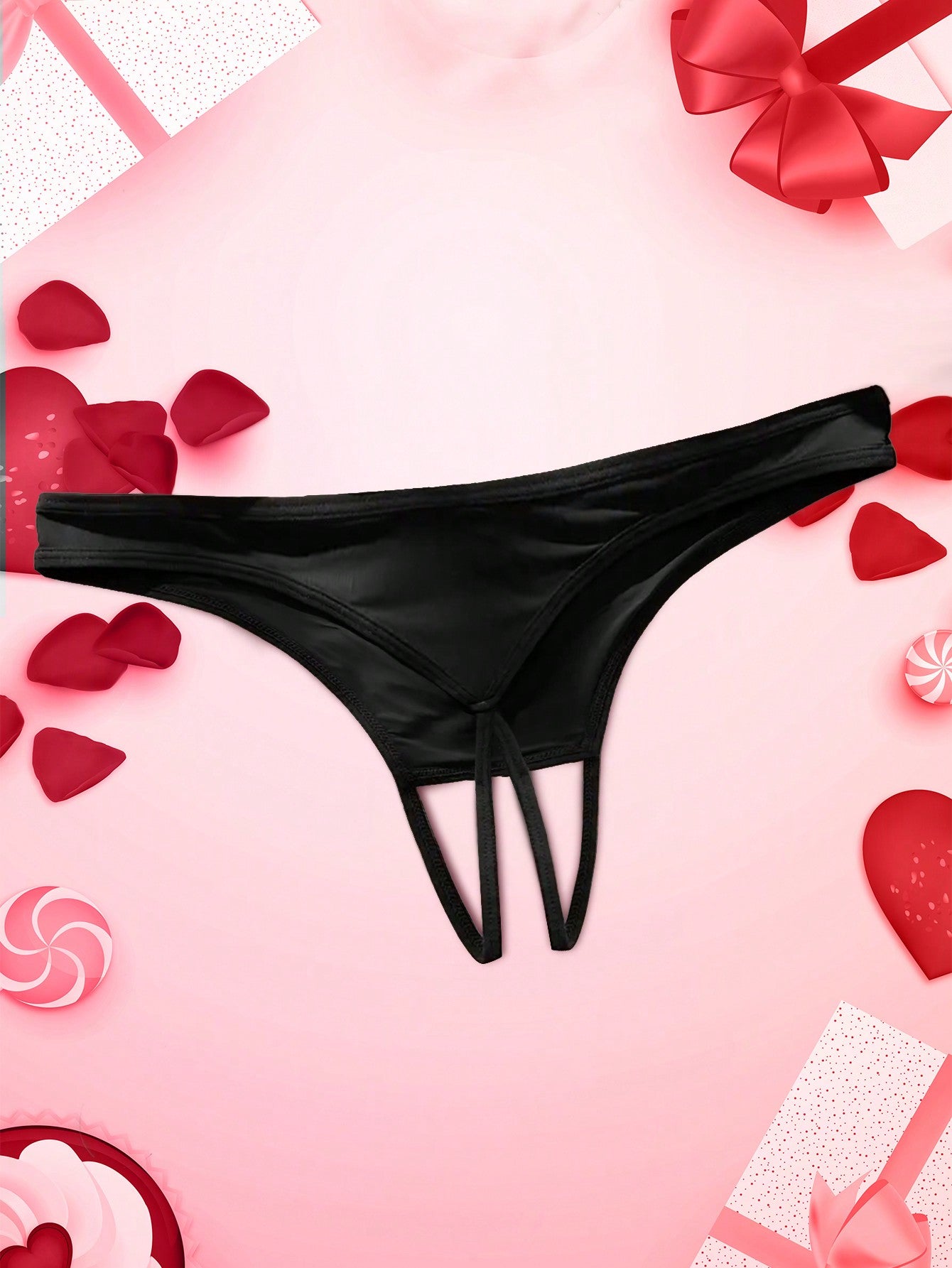 Women's Sexy Backless Custom Name/Letter Printed Thong Panties, Personalized Intimate Lingerie Black