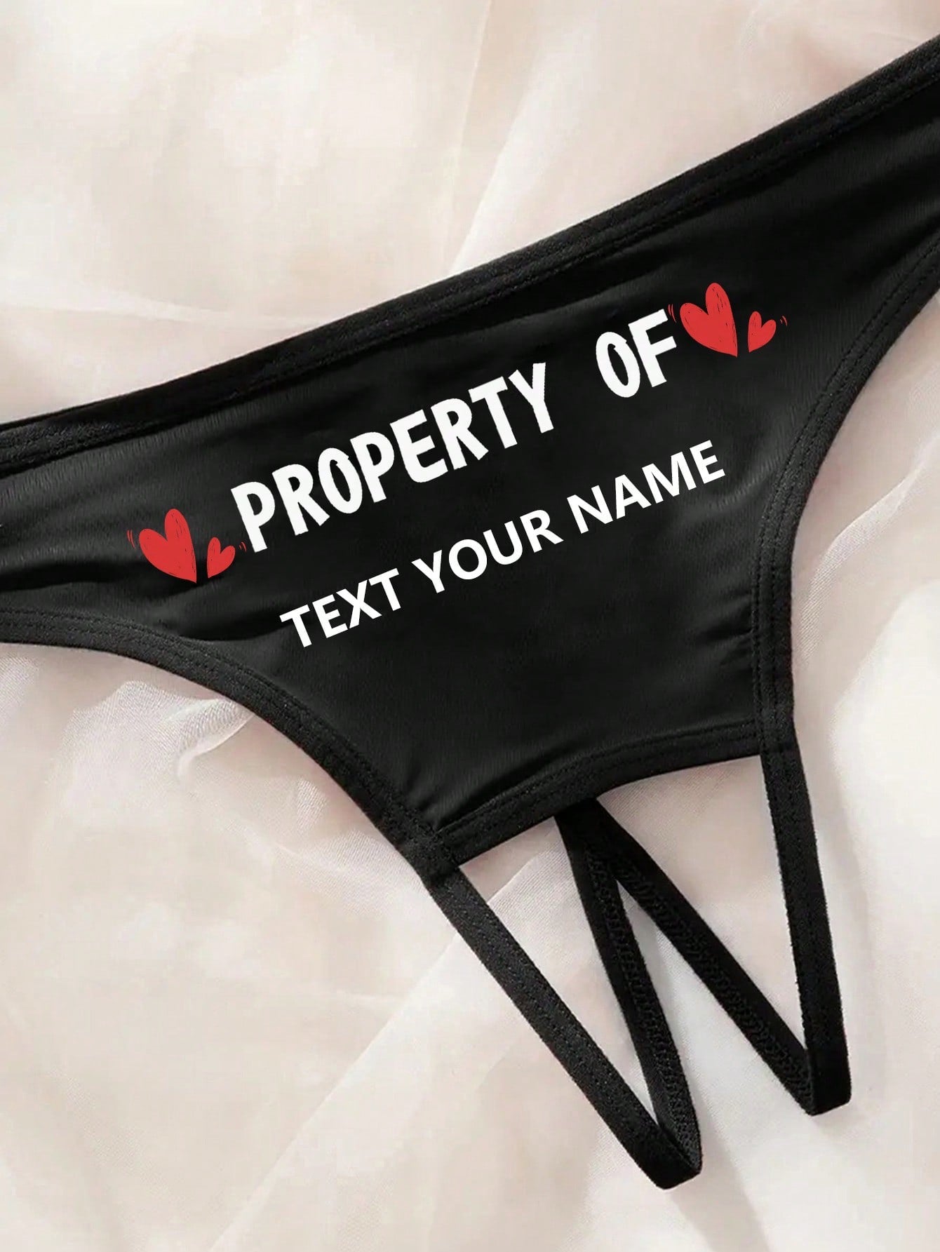 Women's Sexy Backless Custom Name/Letter Printed Thong Panties, Personalized Intimate Lingerie Black