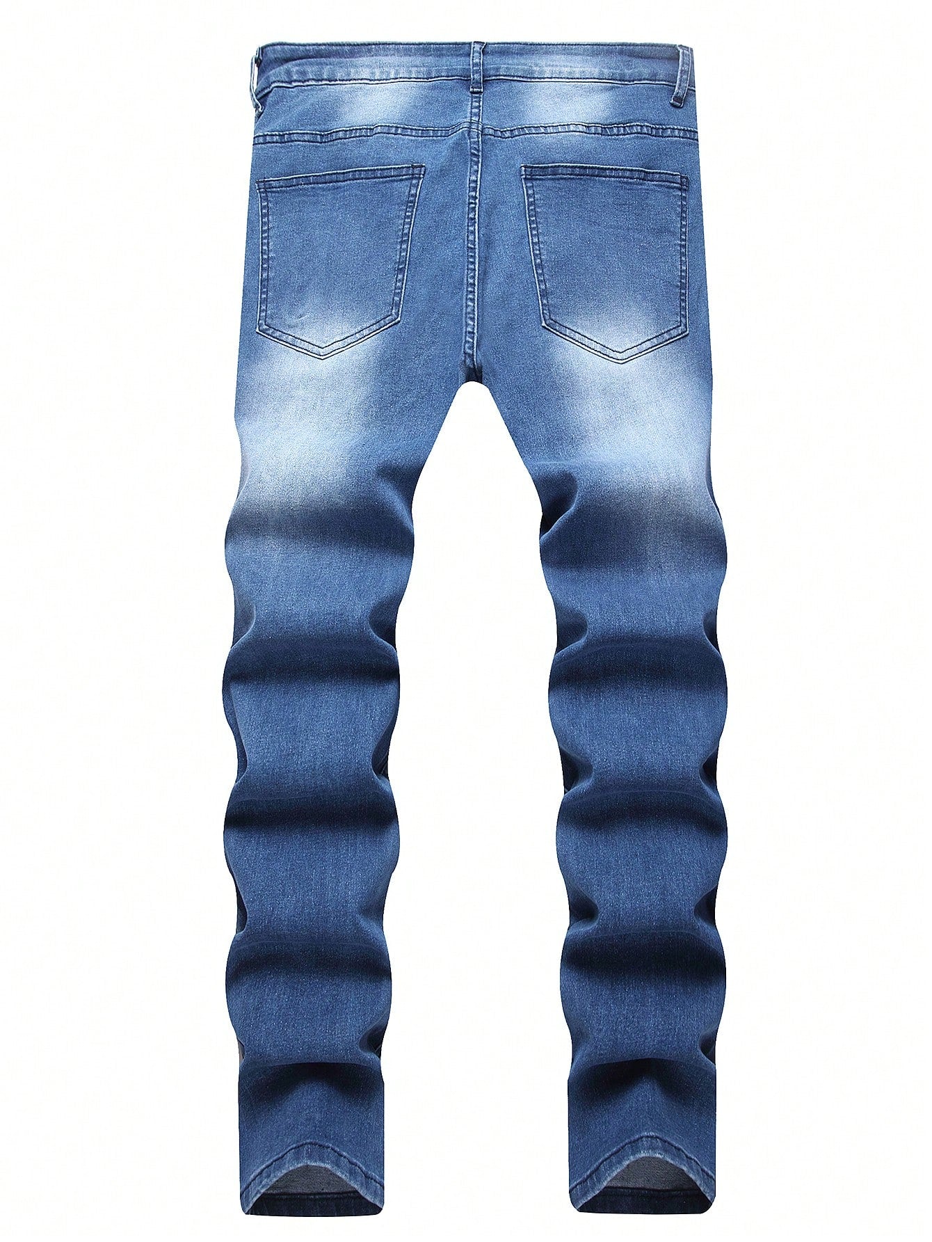 Men's Fashionable Casual Distressed Washed Skinny Fit Jeans Blue