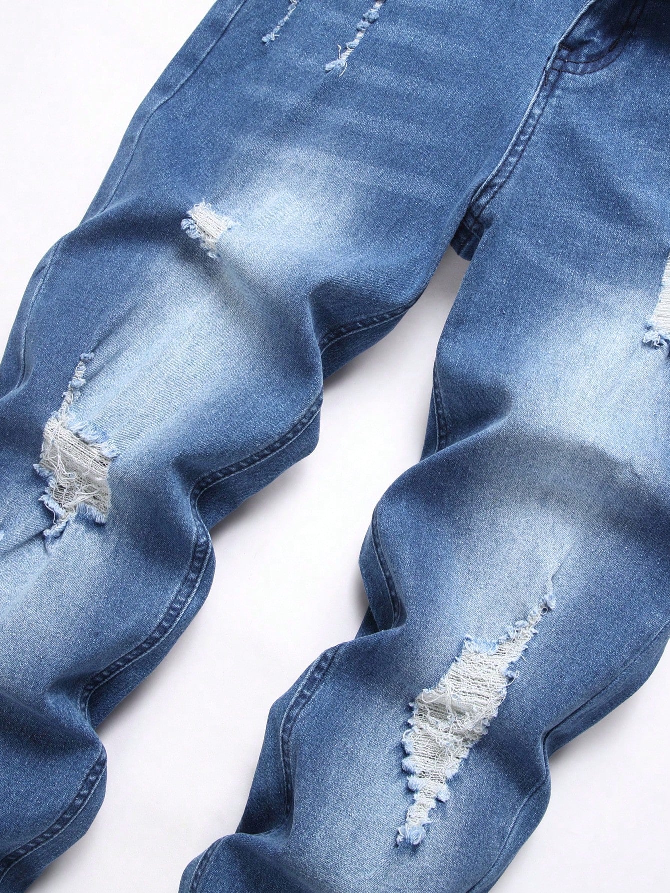 Men's Fashionable Casual Distressed Washed Skinny Fit Jeans Blue
