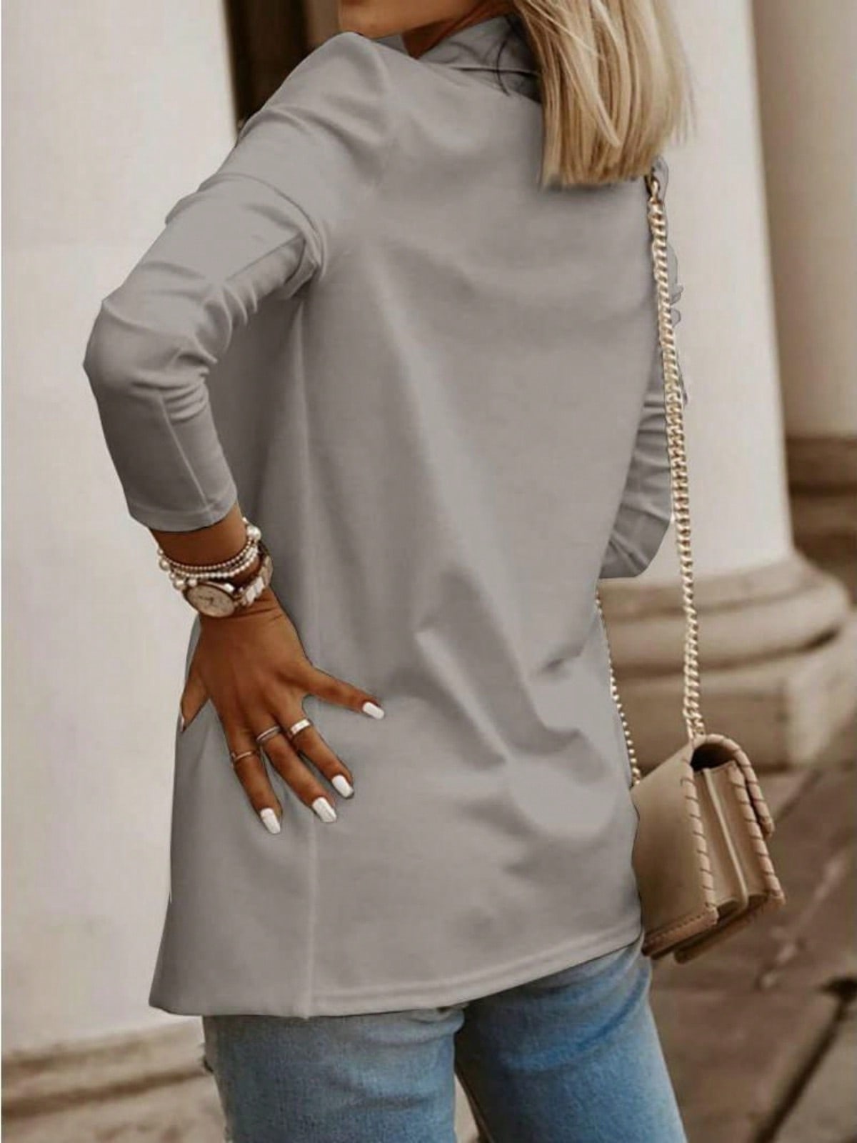 LuxeLayers Women's Casual Long Sleeve Knit Blazer Solid Color Open Front Jacket For Work Office Grey