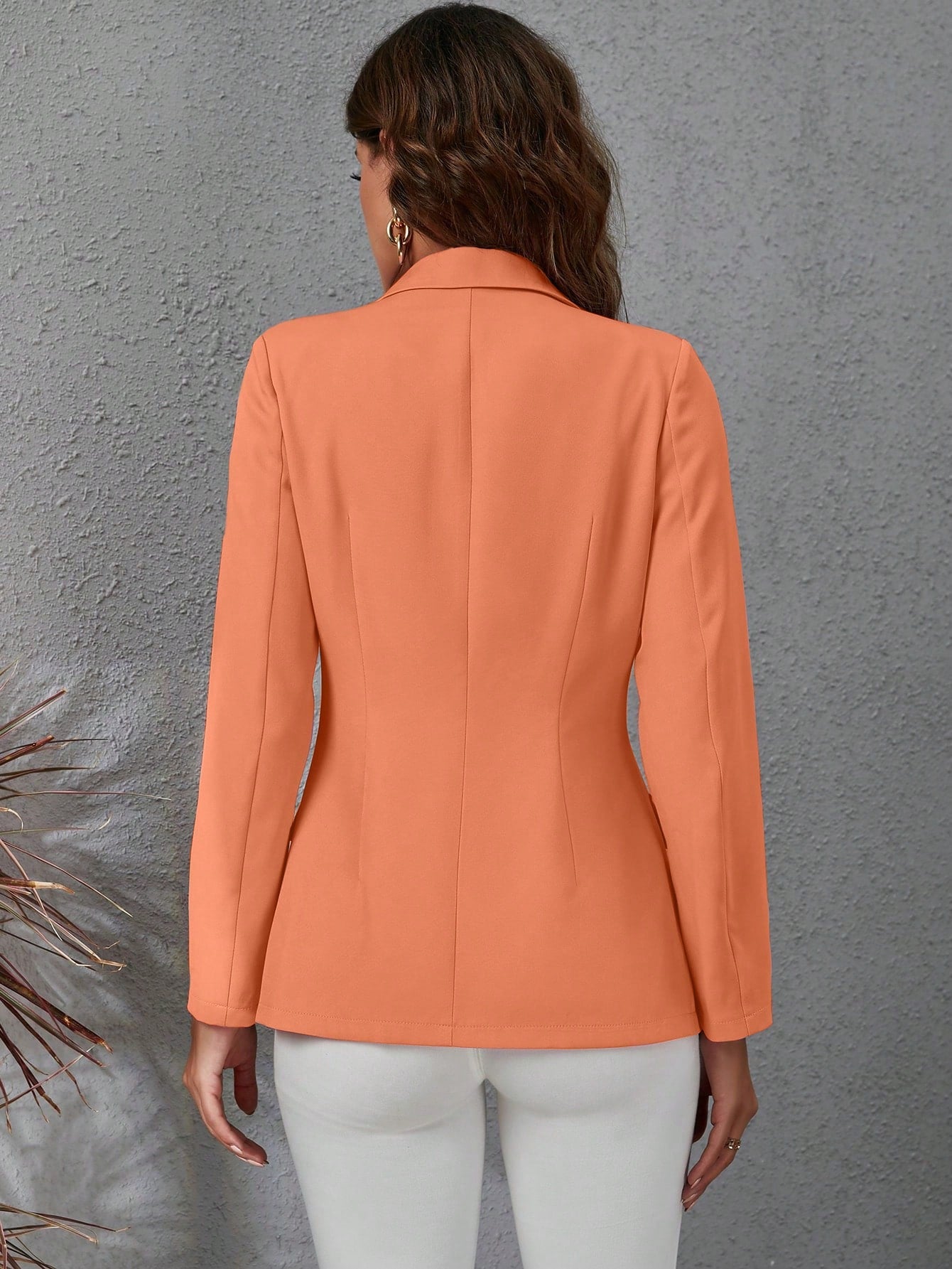 SHEIN Raffinéa Lapel Neck Flap Detail Double Breasted Blazer Coral Orange