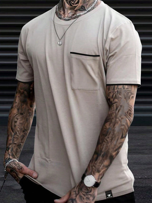 Manfinity Homme Men T-Shirts Fit Crew Neck Short Sleeve Casual Summer Polyester Khaki