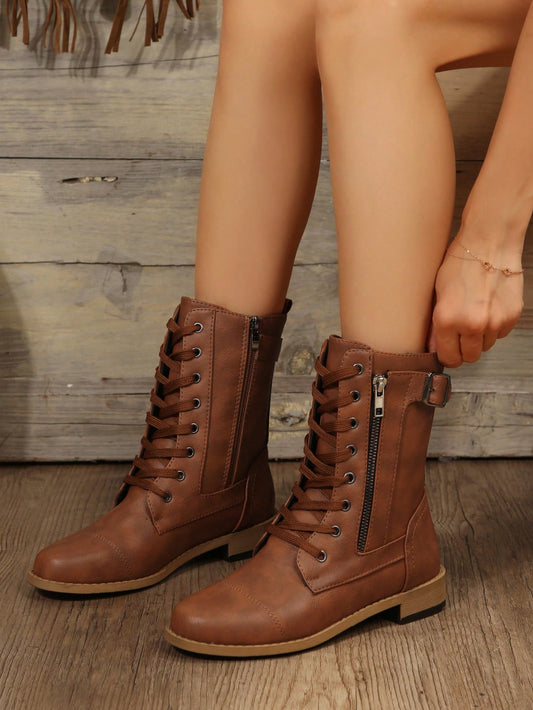 Perfect With Leggings Women's Fashionable Outdoor Spring And Autumn Boots,Wear With Pants Brown