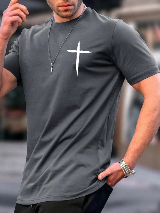 Manfinity Homme Men Cross Print Tee Grey