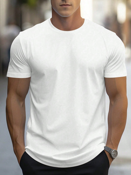 Manfinity Homme Men's Solid Color Round Neck Short Sleeve T-Shirt White