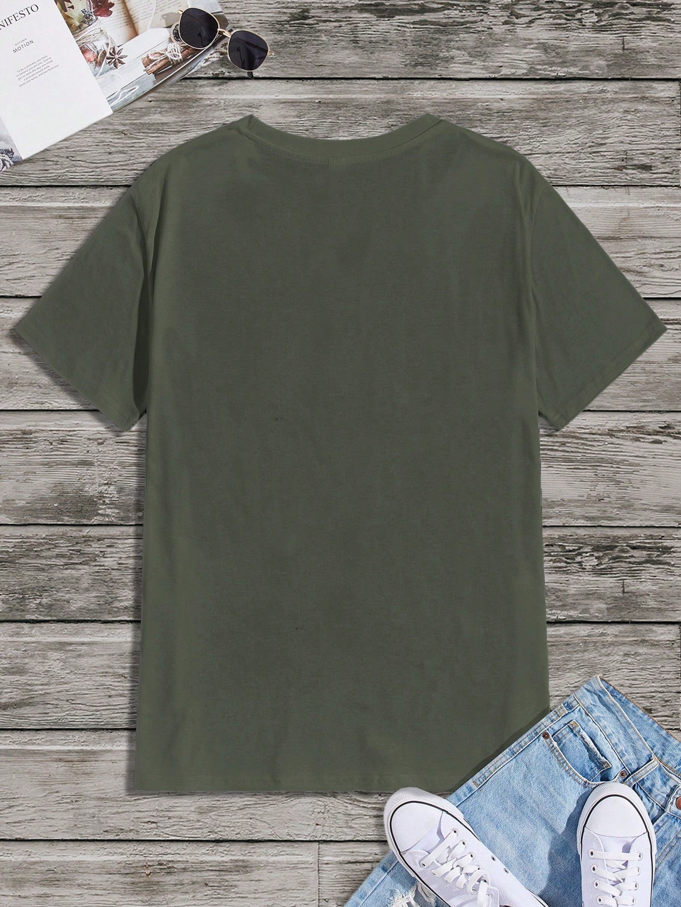 Manfinity Homme Men's Solid Color Round Neck Short Sleeve Casual T-Shirt Army Green
