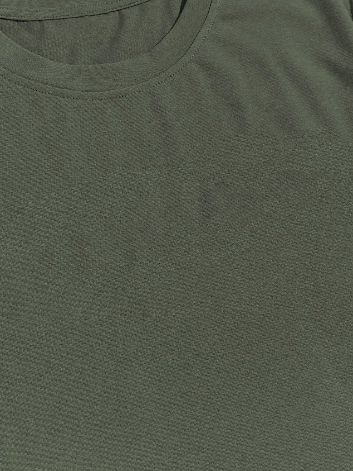 Manfinity Homme Men's Solid Color Round Neck Short Sleeve Casual T-Shirt Army Green