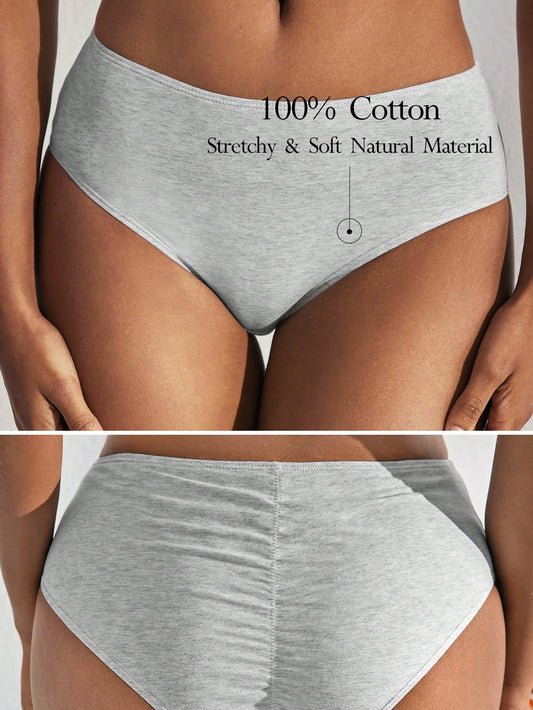 SHEIN Leisure Natural Comfy & Breathable Cotton Pleated Back Solid Brief-Melange Gray Light Grey