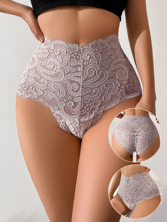 Romantic Elegant Lace High-Waist Panties In Apricot Sexy Lingerie Mauve Purple