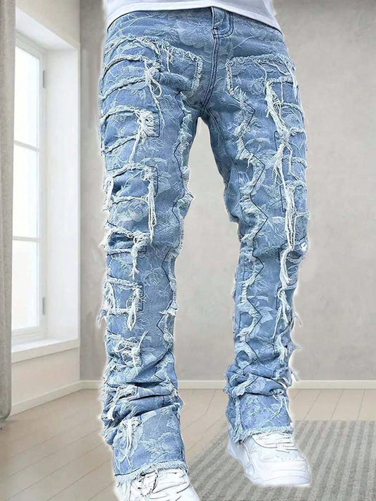 Men's Distressed Slim Fit Casual Jeans Blue