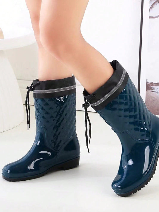 Fashionable Waterproof Reflective Rain Boots, Ankle Length, Fashion Match Mini Skirt Anti-Slip Outdoor Work Shoes For Women Dark Green