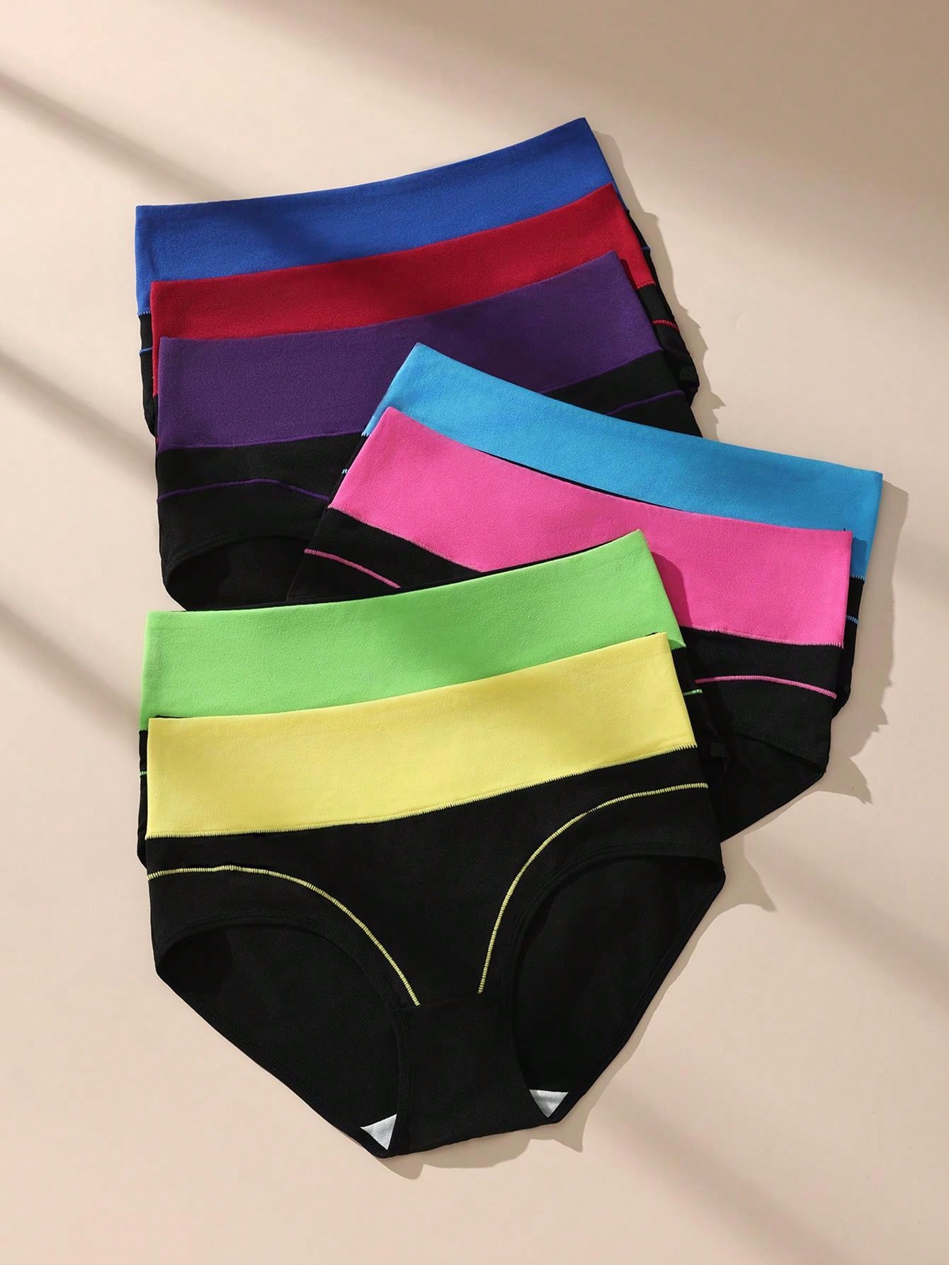 7pcs/Pack Comfortable & Soft High Waist Colorblock Brief Lingerie Multicolor