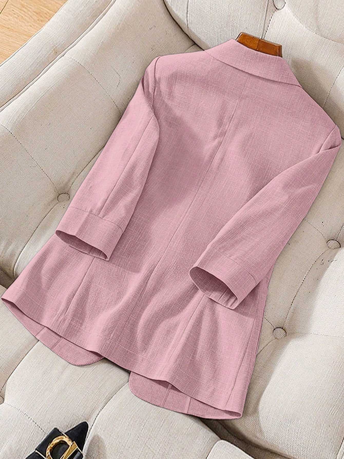 Pariaura Women's Spring & Autumn Stand Collar Long Sleeve Casual Solid Color Blazer Pink
