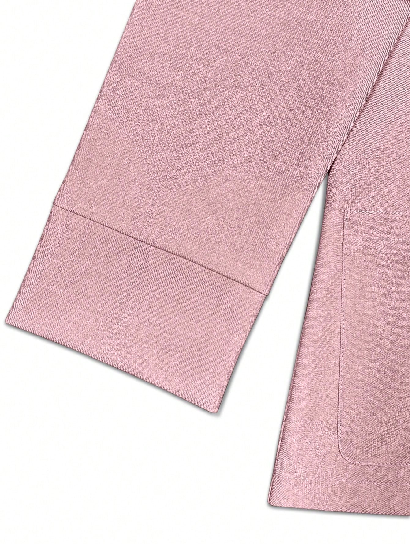 Pariaura Women's Spring & Autumn Stand Collar Long Sleeve Casual Solid Color Blazer Pink