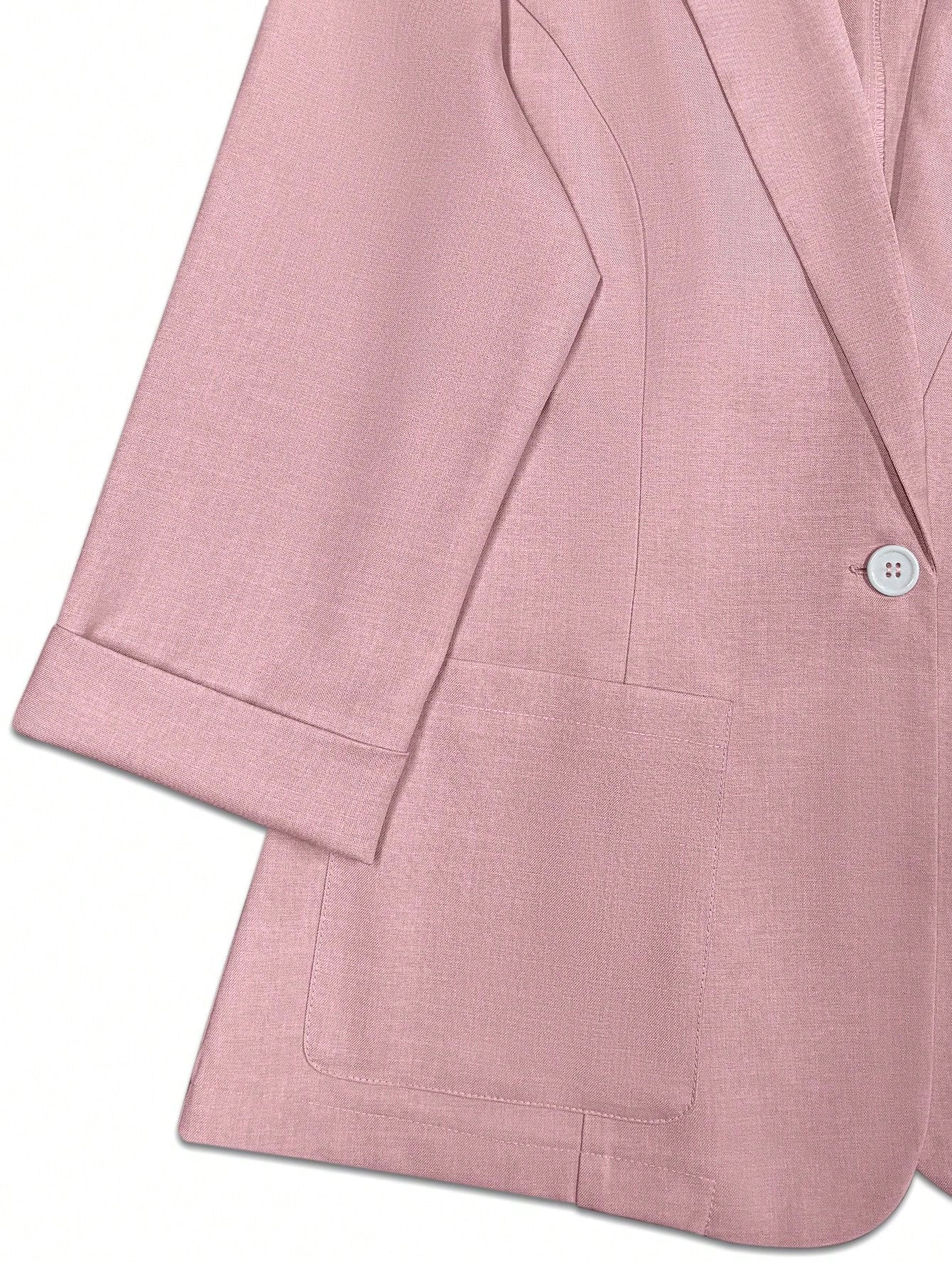 Pariaura Women's Spring & Autumn Stand Collar Long Sleeve Casual Solid Color Blazer Pink