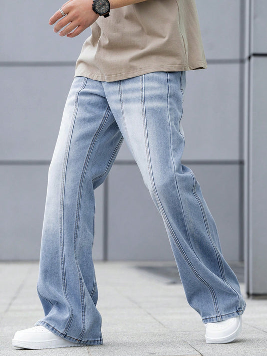 1pc Men Casual Light Washed Flare Leg Denim Jeans Light Wash