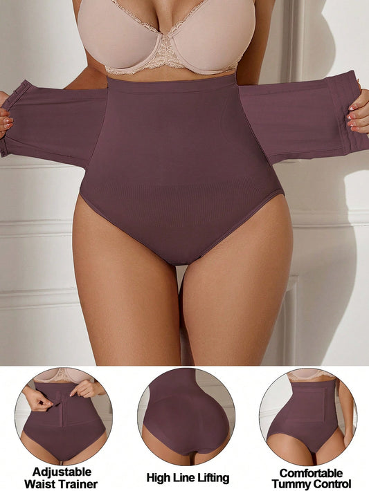 1pc Seamless High Waisted Tummy Control Butt Lifting Shapewear Panty With Front Crotch Snap Closure Lilac Purple