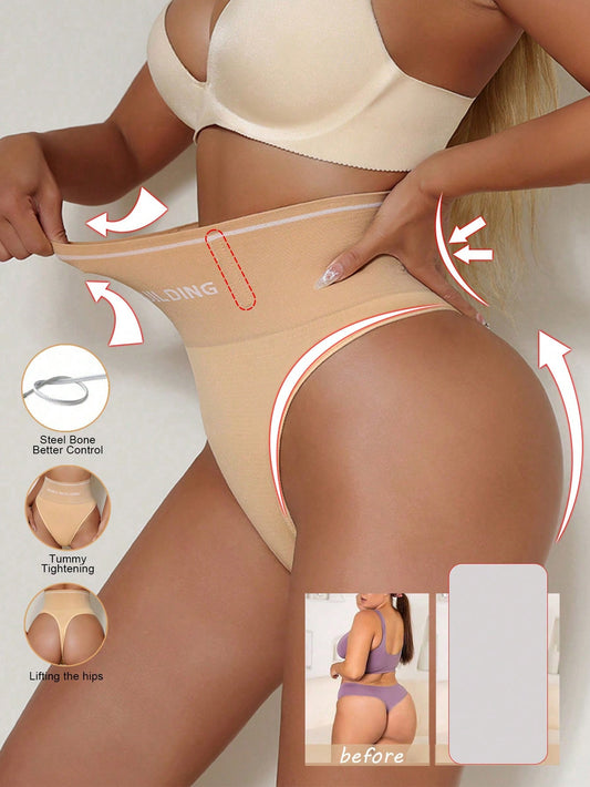 Women High Waist Seamless G-String Body Shaper Briefs Underwear Tummy Control Shapewear Slimmer Comfort Elastic Panty Shapers Lingerie Apricot